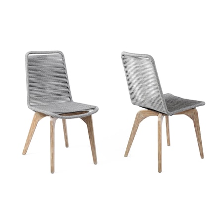 Armen Living Island Outdoor Light Eucalyptus Wood and Gray Rope Dining Chairs, PK2 LCISSIGR